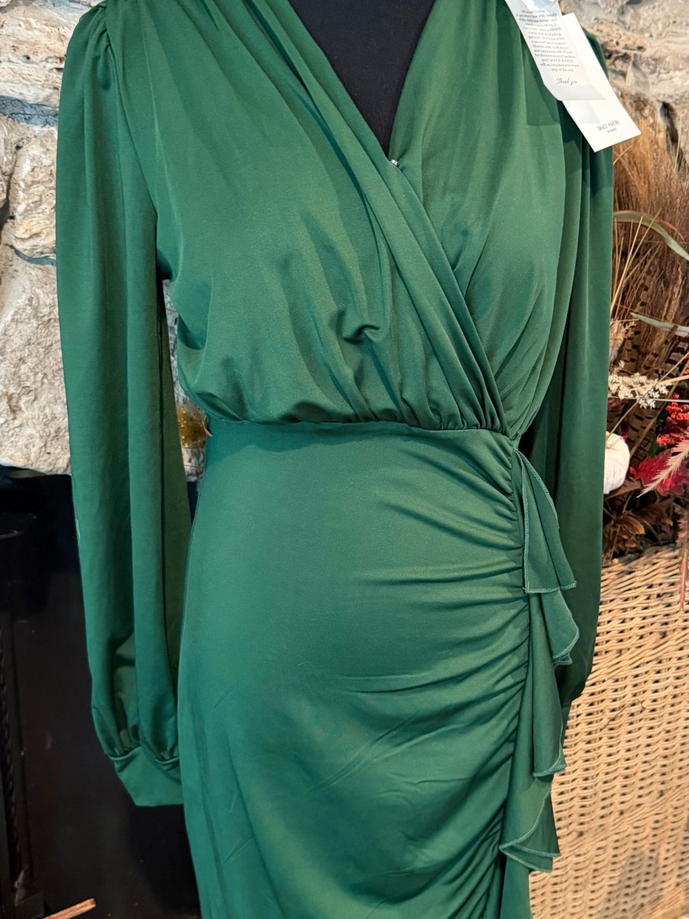 Grace Karin Emerald Green Long Sleeve Wrap Dress